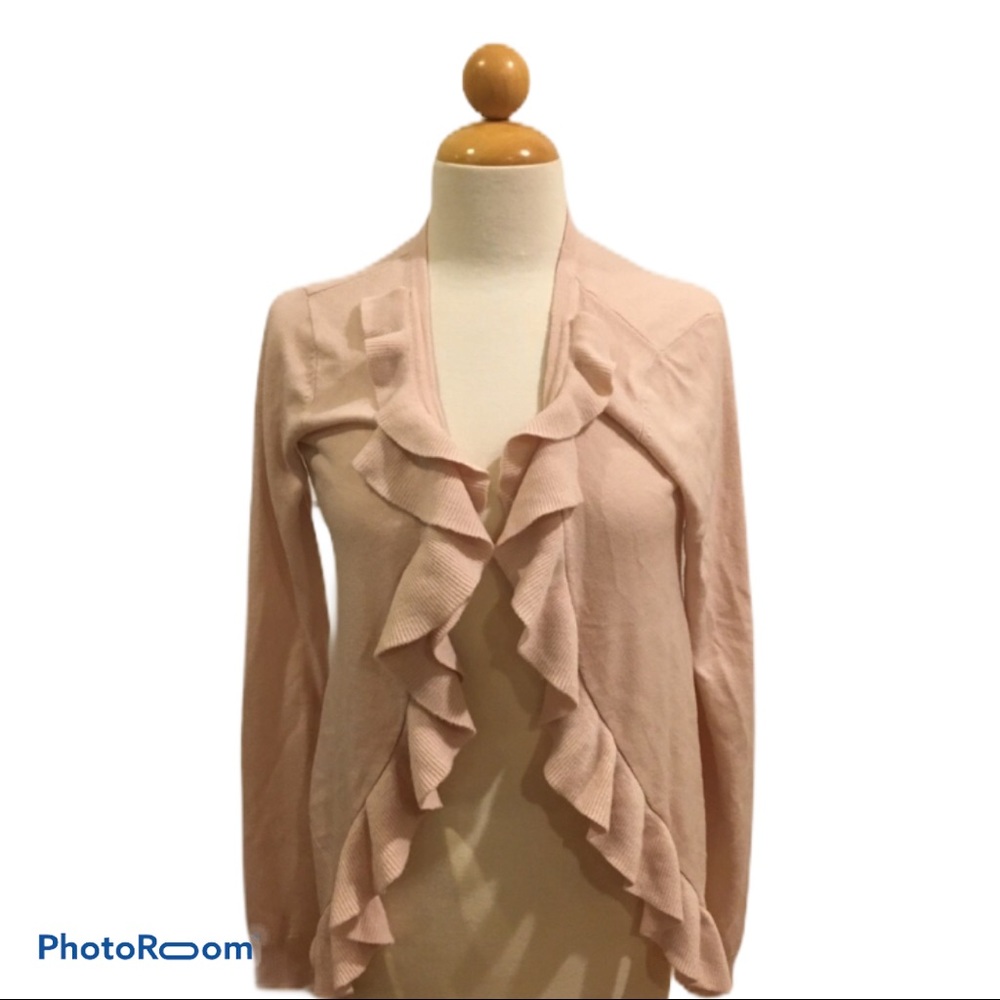 New York & Company Baby Pink Ruffle Cardigan